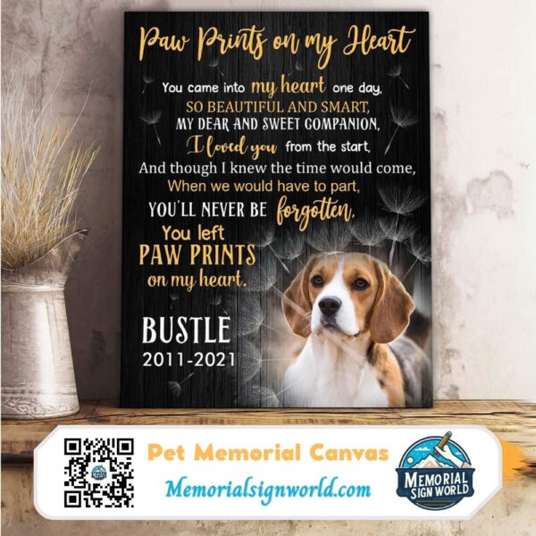 Personalized Custom Paw Prints On My Heart Dog Pet Memorial Canvas Art Poster DC76 (2)