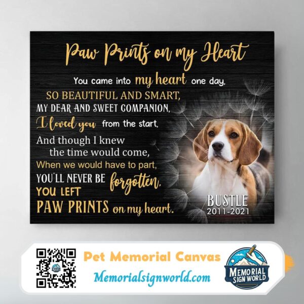 Personalized Custom Paw Prints On My Heart Dog Pet Memorial Canvas Art Poster DC77 (2)